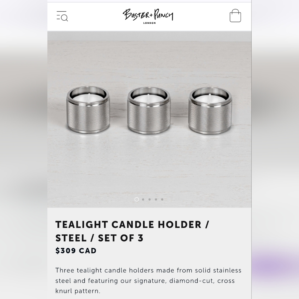 BUSTER + PUNCH Solid Stainless Steel Tealight Candle Holder Set of 3